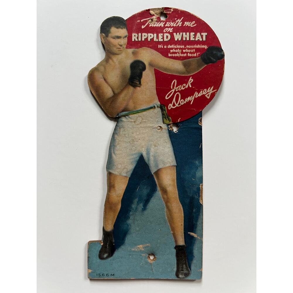 RARE 1930 Rippled Wheat Jack Dempsey Display Card Manassa Mauler World Champ